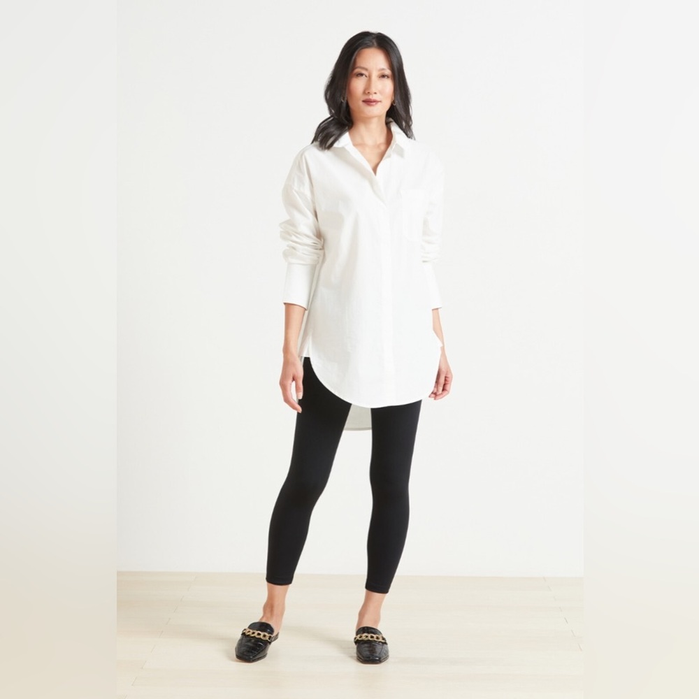 NWT Sanctuary Oversized Cotton Tunic White Button Front Covered Placket Size M